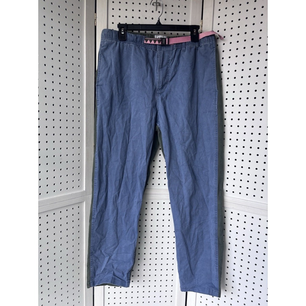 Stoic Venture Pants Belted Khaki Colorblock Women's Lg Blue Green Cotton Stretch